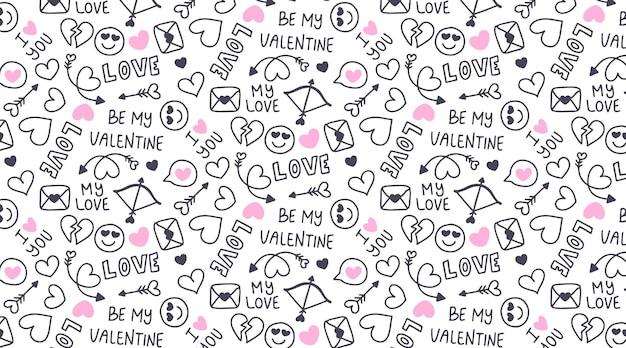 Cute Handdrawn Valentines Day Pattern