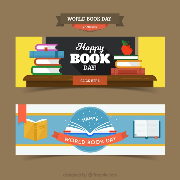 Cute happy book day banners