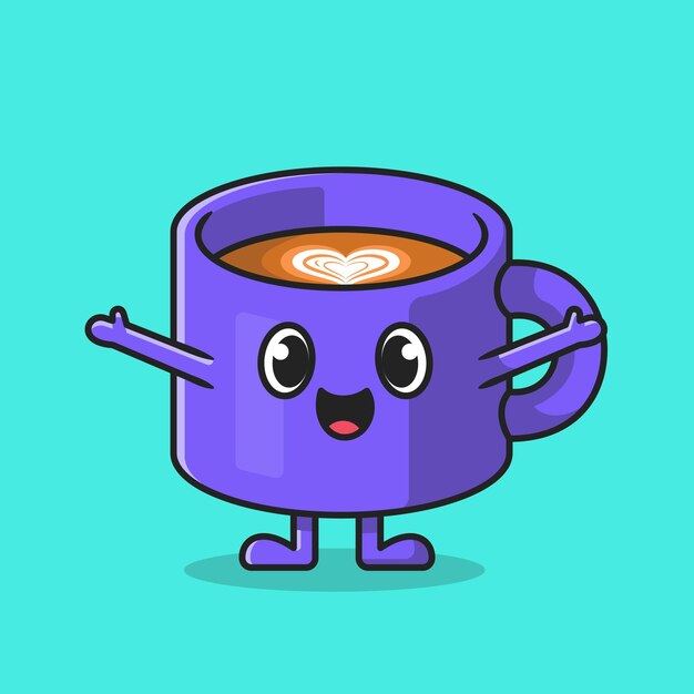 Cute Happy Coffee Cup Cartoon Icon Illustration.