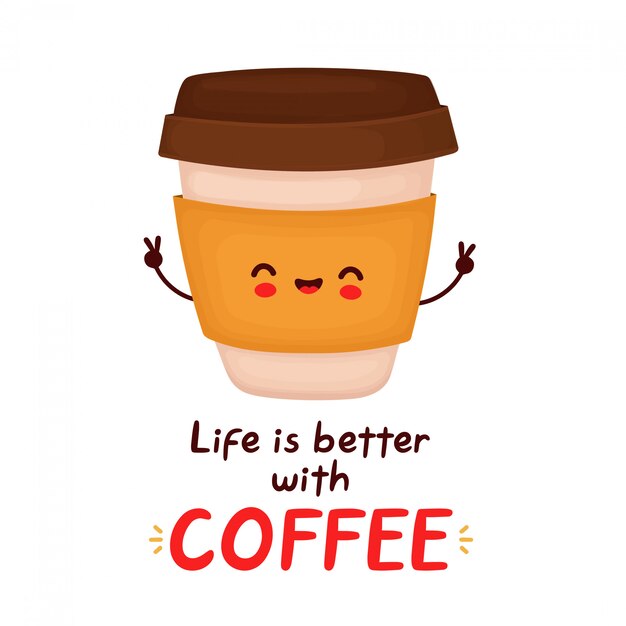 一杯のコーヒーとコーヒーを飲むクリエイティブイラスト プレミアムベクター