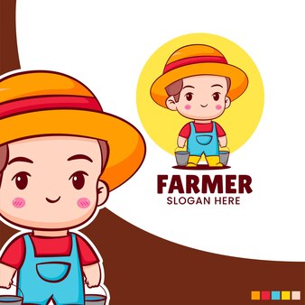 Premium Vector | Cute farmer holding shovel chibi cartoon character ...