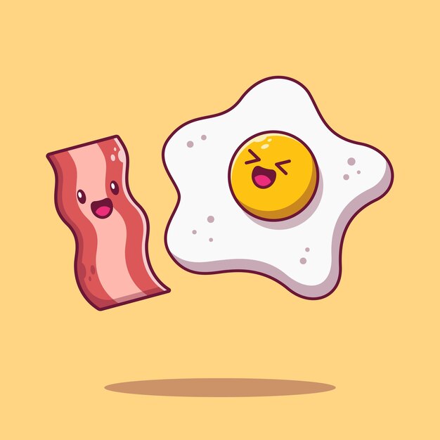 かわいい幸せな目玉焼きとベーコンのキャラクター プレミアムベクター