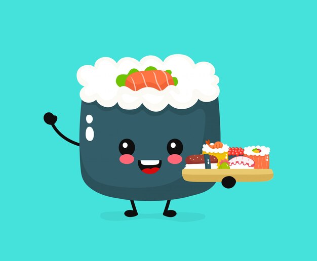 幸せなかわいい食べ物 イラストのセット 無料のベクター