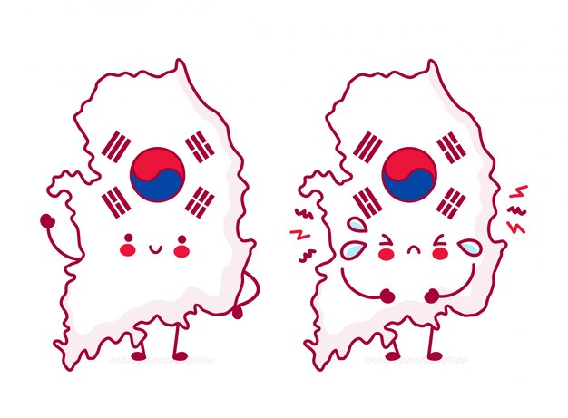 韓国の地図 国旗 プレミアムベクター