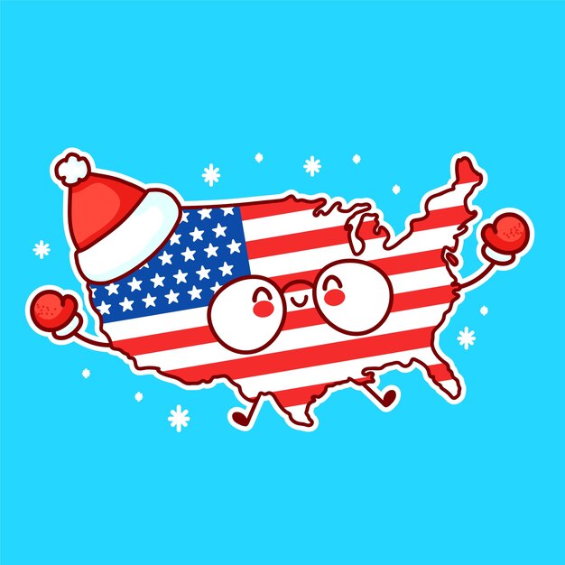 かわいい幸せな面白いアメリカの地図と旗のキャラクター プレミアムベクター