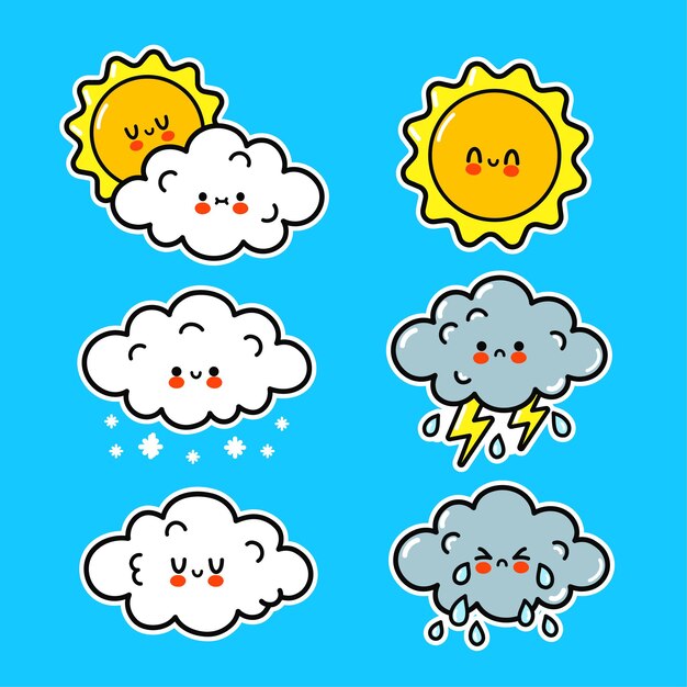 かわいい幸せで悲しい面白いスプーン 白い背景で隔離 漫画のキャラクターの手描きスタイルのイラスト プレミアムベクター