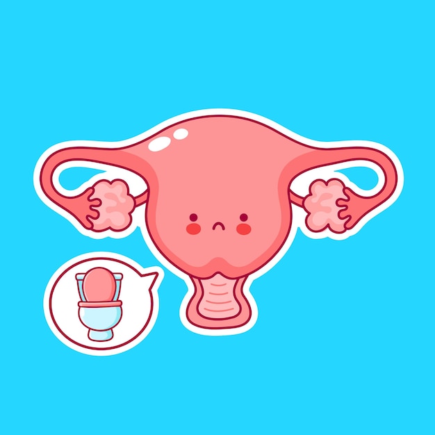 Cute happy funny woman uterus organ and toilet in speech bubble
