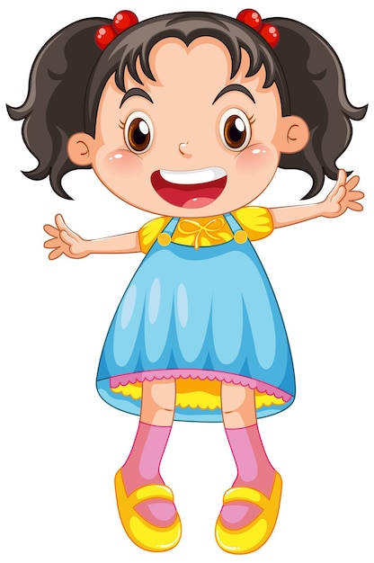 Cute happy girl cartoon character jumping