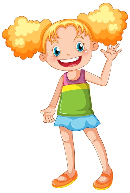 Cute happy girl cartoon character waving