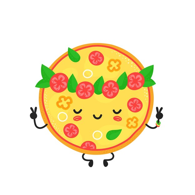 さまざまな詰め物の漫画のピザのセット フラットなイラスト 無料のベクター