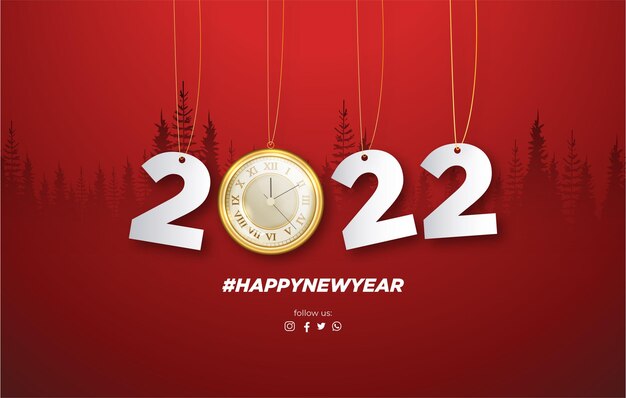 Cute Happy New year 2022 Banner Background with Christmas Landscape