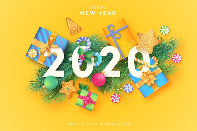 Free vector cute happy new year background with lovely presents