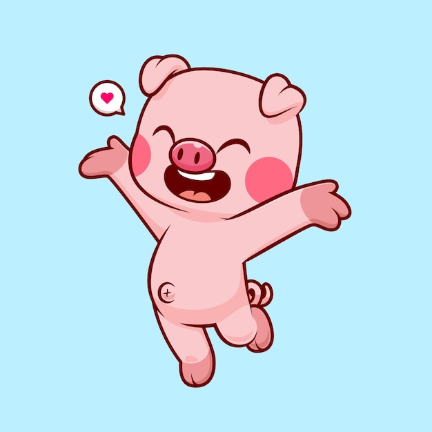 かわいい幸せな豚漫画ベクトルアイコンイラスト動物自然アイコンコンセプト分離 Premiumベクター