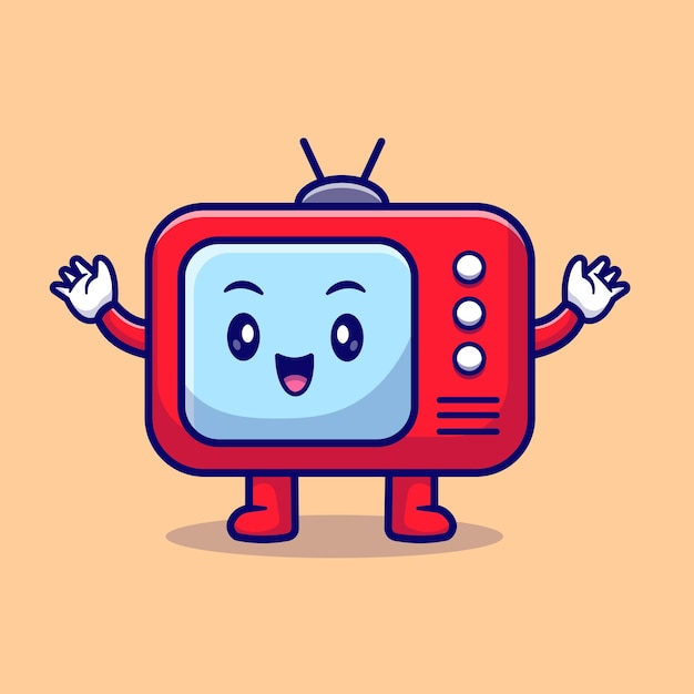 Cute Happy Television Cartoon Vector Icon Illustration. Technology Object Icon Concept Isolated Flat