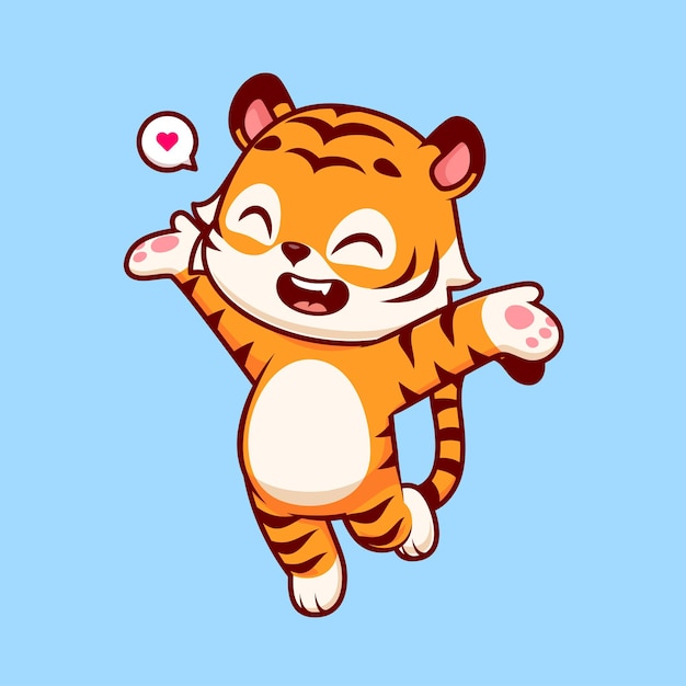 Cute Happy Tiger Cartoon Vector Icon Illustration Animal Nature Icon Concept Isolated Premium Flat