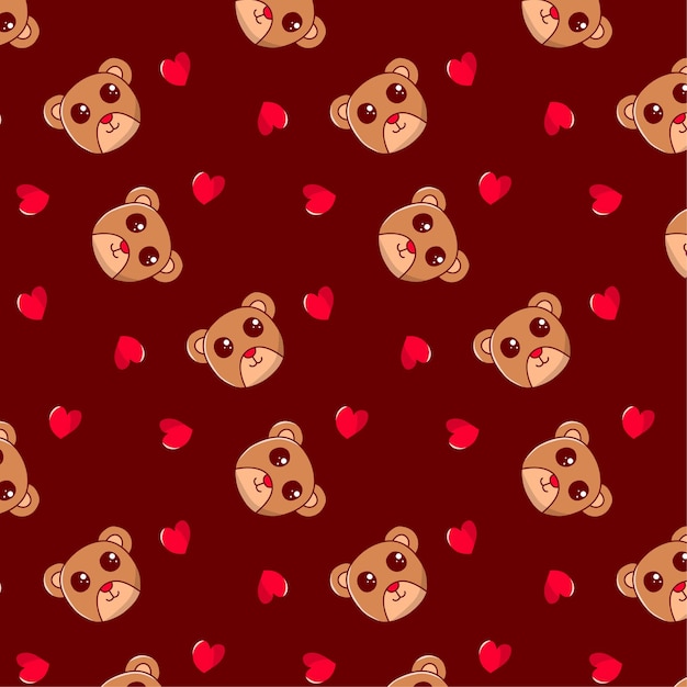 Free vector cute head of bear seamless pattern with love element