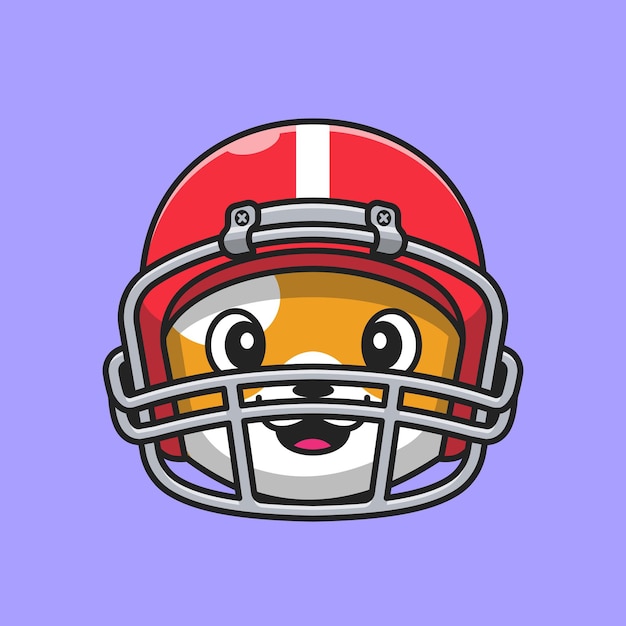 Cute Head Cat Wearing Rugby Helmet Cartoon Vector Icon Illustration. Animal Sport Icon Concept Isolated Premium Vector. Flat Cartoon Style
