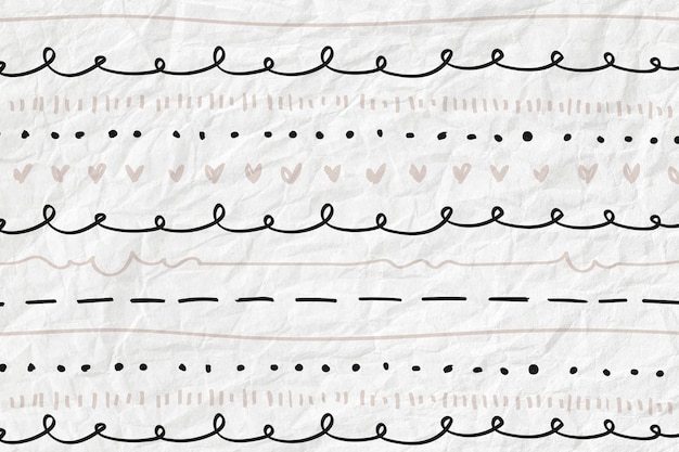 しわくちゃの紙のテクスチャ背景にかわいいハートラインパターン