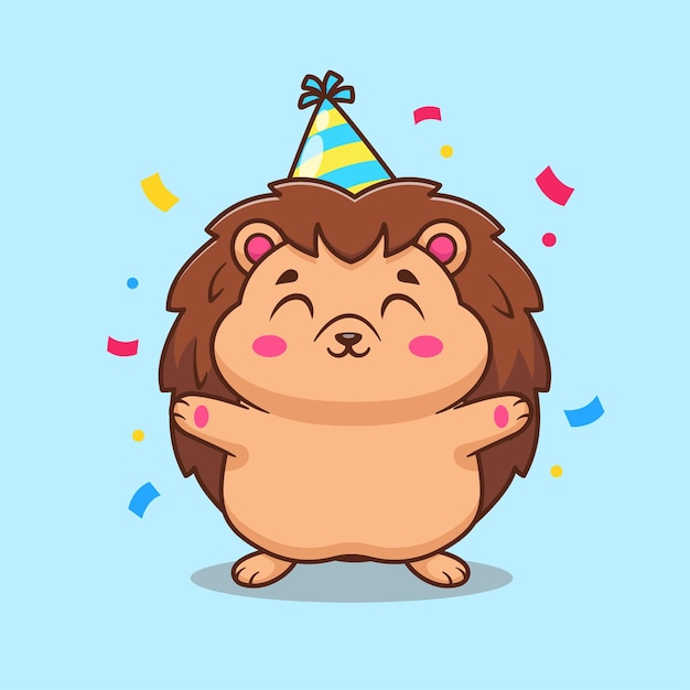 Cute hedgehog birthday party cartoon vector icon illustration animal holiday isolated flat vector