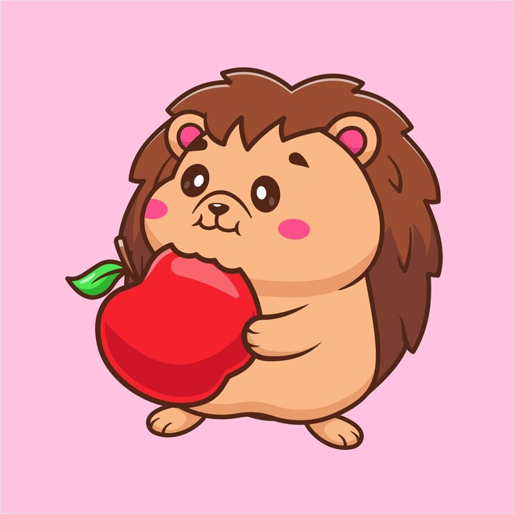 Free Vector cute hedgehog eating apple cartoon vector icon illustration animal food icon isolated flat vector