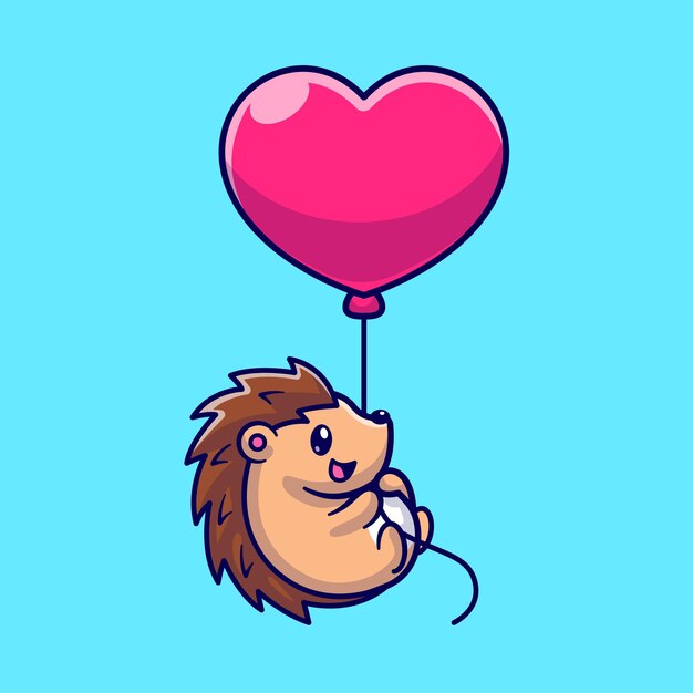 Cute Hedgehog Flying With Love Heart Ballon Cartoon Vector Icon Illustration Animal Nature Icon