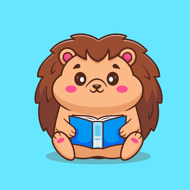 Cute hedgehog reading book cartoon vector icon illustration animal education isolated flat vector