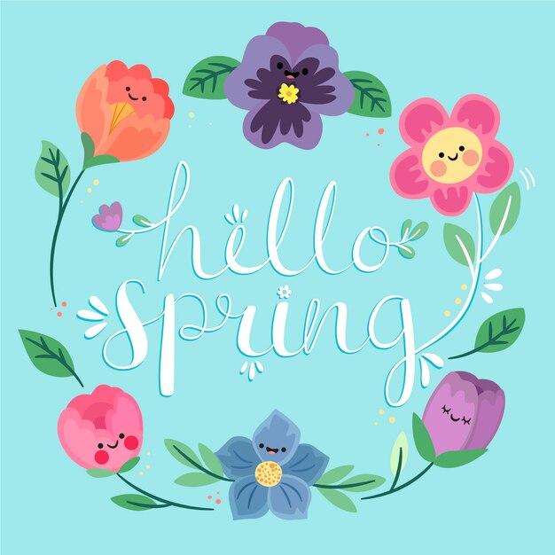 Free vector cute hello spring concept