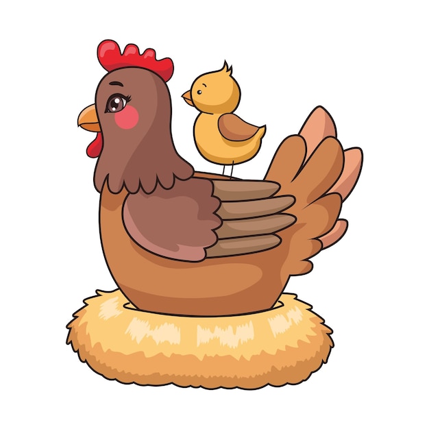 Free vector cute hen mom and baby characters