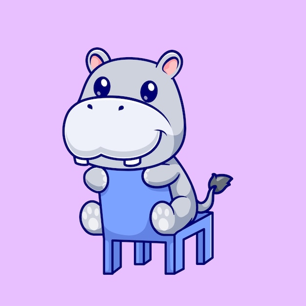 Free vector cute hippo sitting on chair cartoon vector icon illustration animal nature icon concept isolated