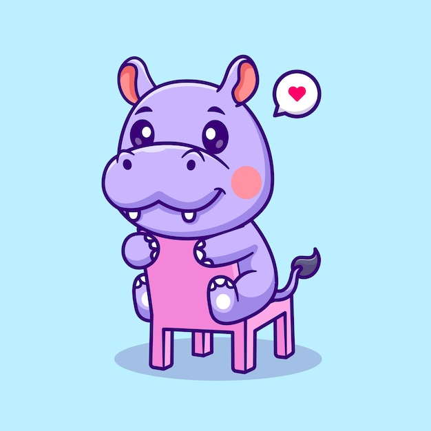 Free vector cute hippo sitting on chair cartoon vector icon illustration animal nature icon isolated flat vector