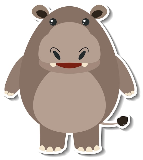 Free vector a cute hippopotamus cartoon animal sticker