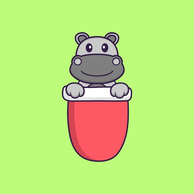 Cute hippopotamus in red pocket animal cartoon concept isolated flat cartoon style