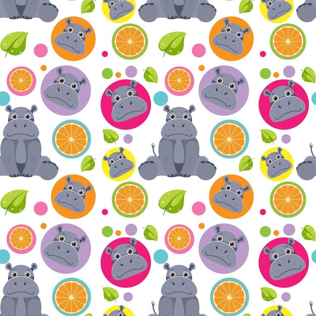 Cute hippopotamus seamless pattern