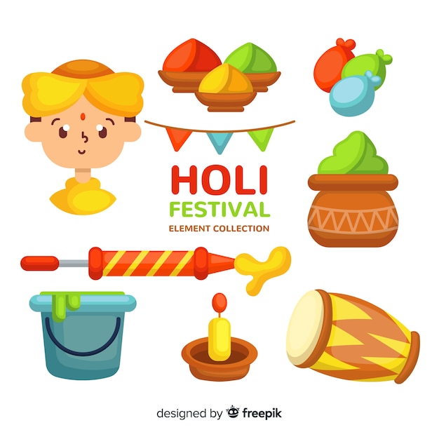 Cute holi festival element pack