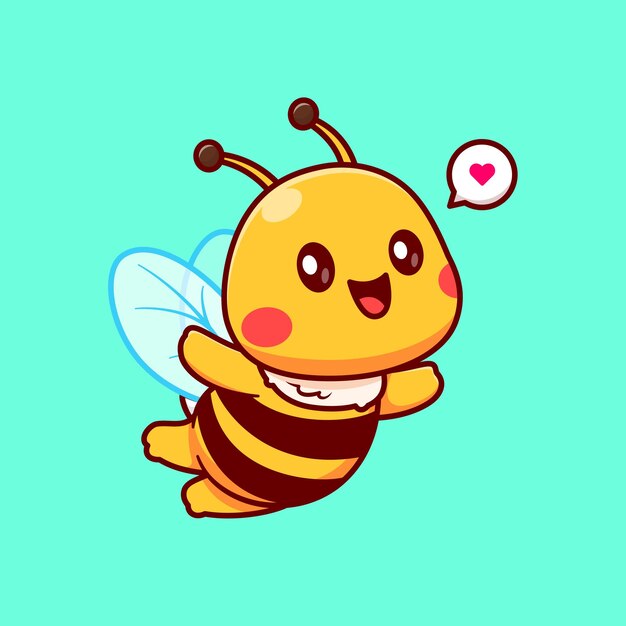 かわいいミツバチ飛行漫画ベクトル アイコン イラスト。動物の性質アイコン コンセプト分離プレミアム