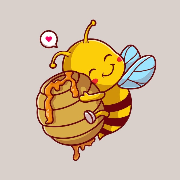 Милая медоносная пчела обнимает сотовую иллюстрацию векторной иконы мультфильма. Изолированная концепция иконы природы животных