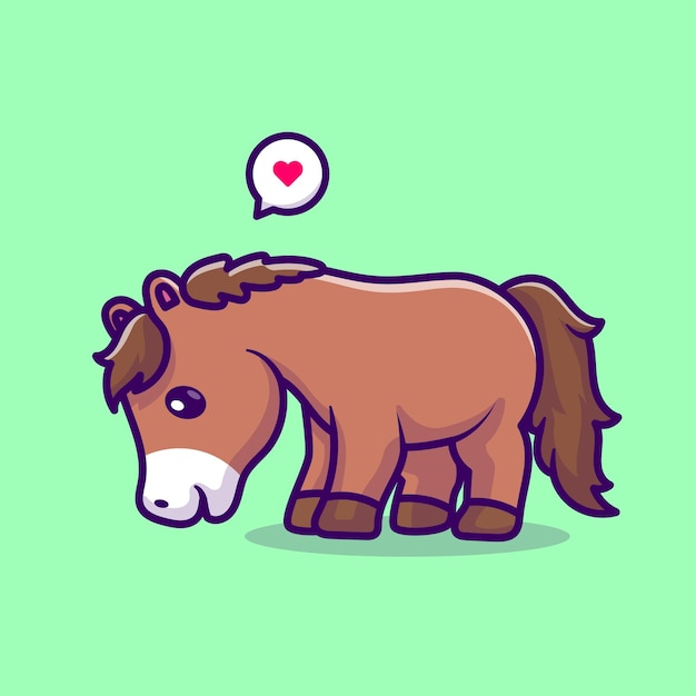 Cute Horse Eating Grass Cartoon Vector Icon Illustration Animal Nature Icon Concept Isolated Flat