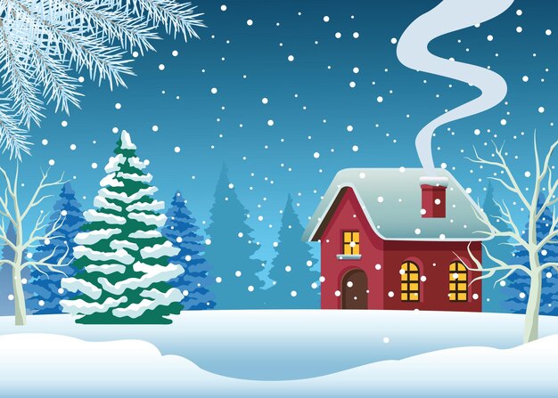 メリークリスマスの冬の風景の背景 無料のベクター