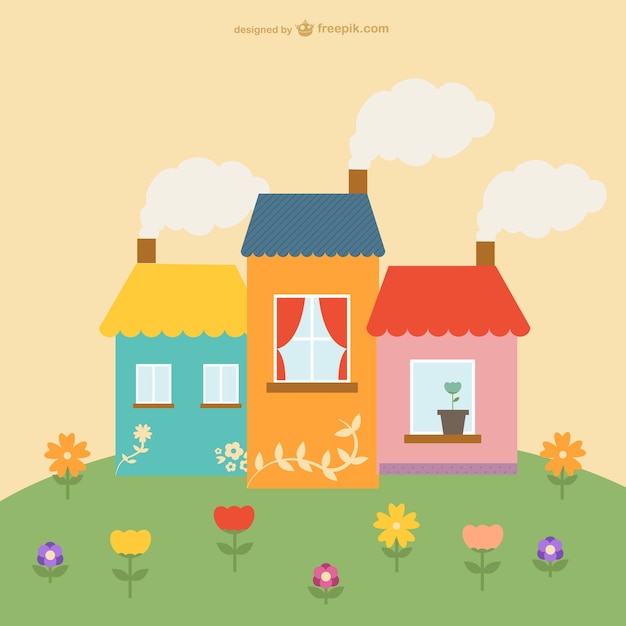 Free vector cute houses and flowers