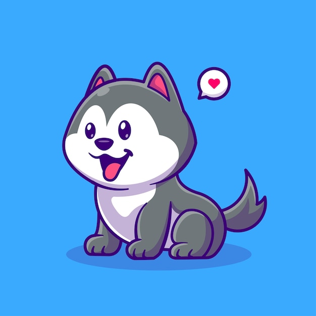 Illustrazione dell'icona di vettore del fumetto del cane husky sveglio dell'icona della natura animale concetto isolato vettore premium