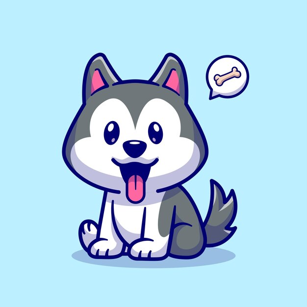 Cute Husky Dog Sitting Cartoon Vector Icon Illustration Animal Nature Icon Concept Isolated Premium