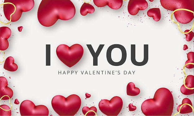 Cute i love you background with realistic red hearts for valentine's day