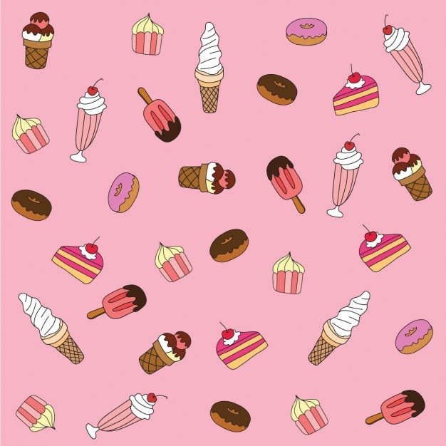 Free Vector cute ice cream and cakes background