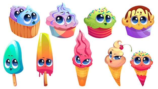 재미있는 얼굴을 가진 귀여운 아이스크림 캐릭터