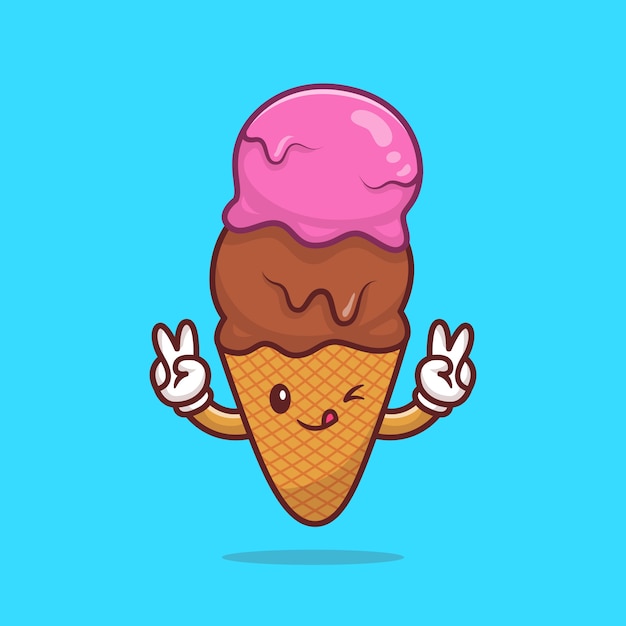 Free vector cute ice cream cone cartoon vector icon illustration. food beverage icon concept isolated premium vector. flat cartoon style