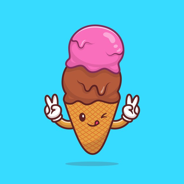 ワッフルコーンのアイスクリームボールのセット アイスクリームの色違い 白い背景のイラスト Webサイトページとモバイルアプリ プレミアムベクター