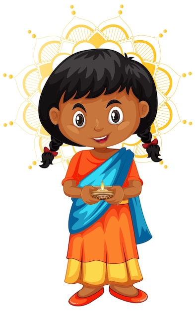 Free vector cute indian girl cartoon character