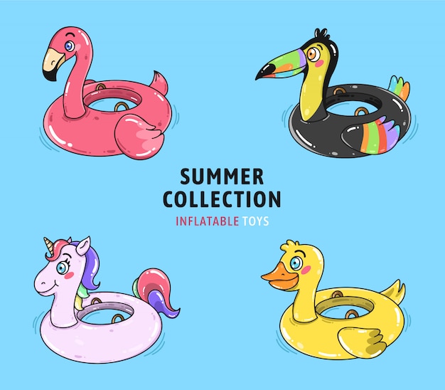 Cute inflatable pool toys collection vector