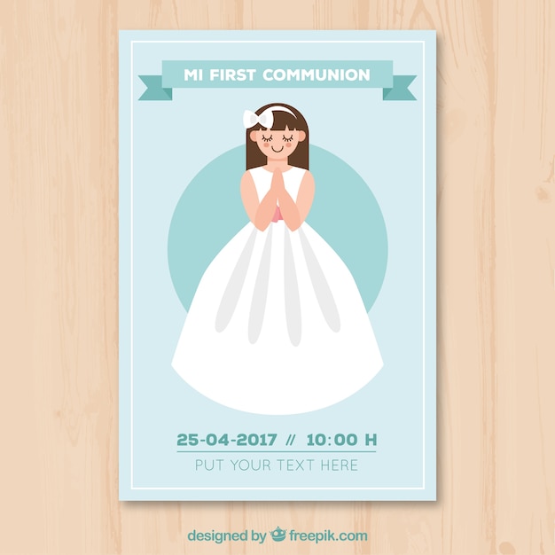 Cute First Communion Girl Invitation – Free Vector Template Download