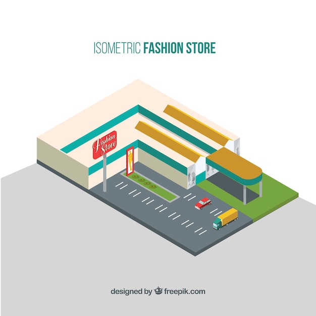 Cute isometric view of a fashion store